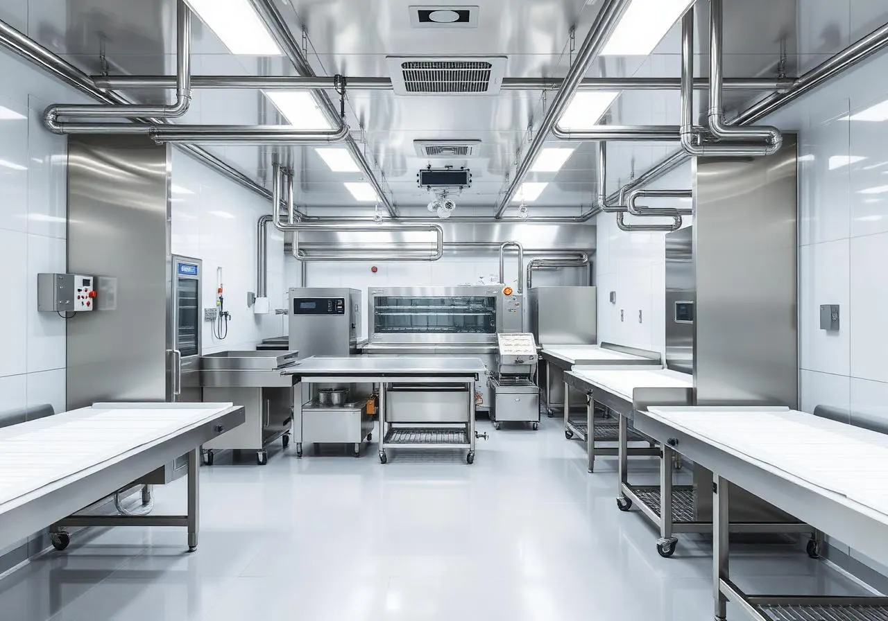Pristine food-grade production line in a hygienic industrial cleanroom