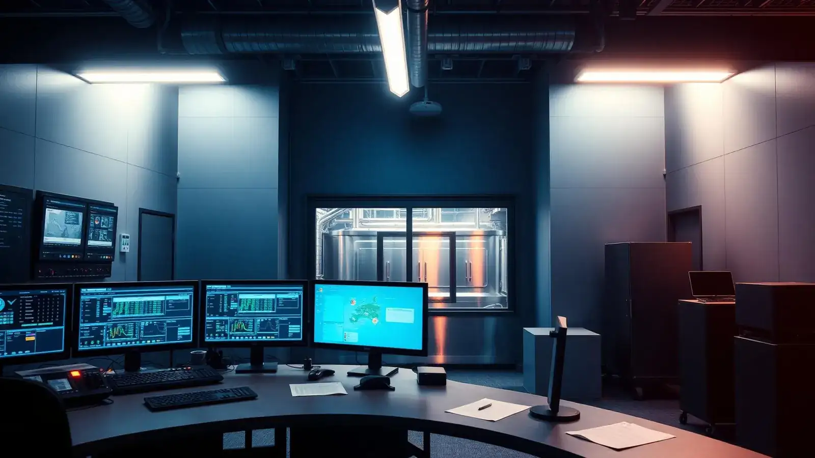 Industrial control room with SCADA monitoring at a UK food manufacturing plant